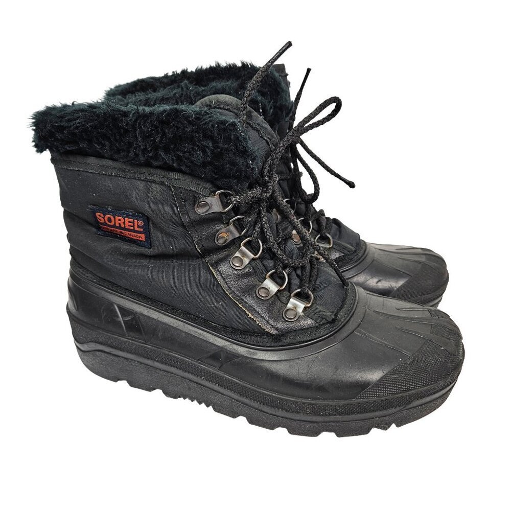 SOREL Kaufman Canada Black Faux Fur Accent Lace Up Duck Boot 8